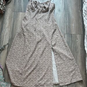 Strappy Brown Printed Maxi Skirt with Side Slit